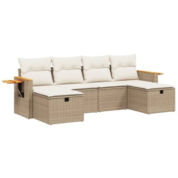 Set canapele de grădină cu perne, 6 piese, bej, poliratan - Img 2