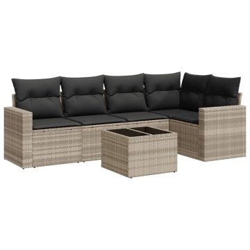 Set canapele de grădină cu perne, 6 piese gri deschis poliratan - Img 2
