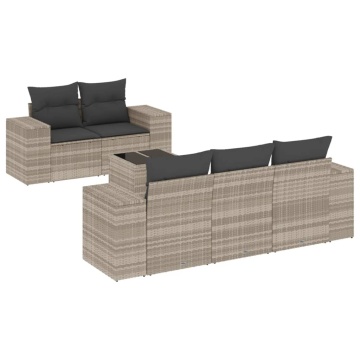 Set canapele de grădină cu perne, 6 piese gri deschis poliratan - Img 2