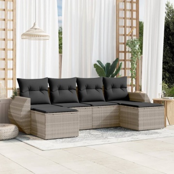 Set canapele de grădină cu perne, 6 piese gri deschis poliratan - Img 1