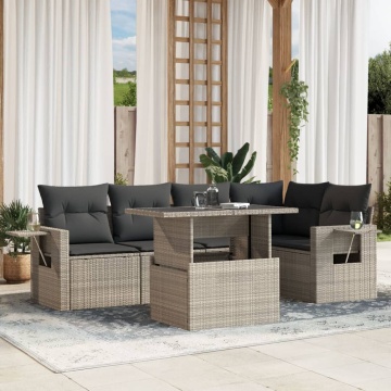 Set canapele de grădină cu perne, 6 piese gri deschis poliratan - Img 1