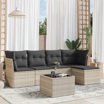 Set canapele de grădină cu perne, 6 piese gri deschis poliratan - Img 1