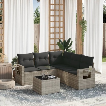 Set canapele de grădină cu perne, 6 piese gri deschis poliratan - Img 1