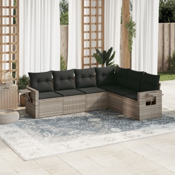 Set canapele de grădină cu perne, 6 piese gri deschis poliratan - Img 1