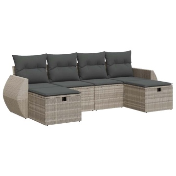 Set canapele de grădină cu perne, 6 piese gri deschis poliratan - Img 2