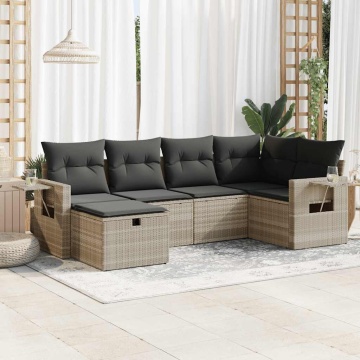 Set canapele de grădină cu perne, 6 piese gri deschis poliratan - Img 1