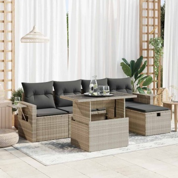 Set canapele de grădină cu perne, 6 piese gri deschis poliratan - Img 1