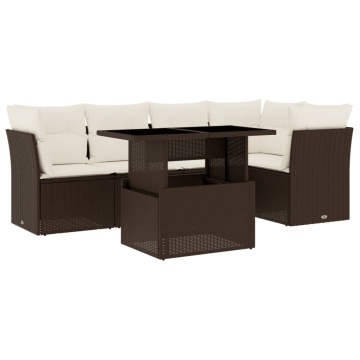 Set canapele de grădină cu perne, 6 piese, maro, poliratan - Img 2