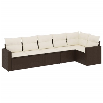 Set canapele de grădină cu perne, 6 piese, maro, poliratan - Img 2