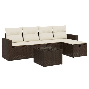 Set canapele de grădină cu perne, 6 piese, maro, poliratan - Img 2