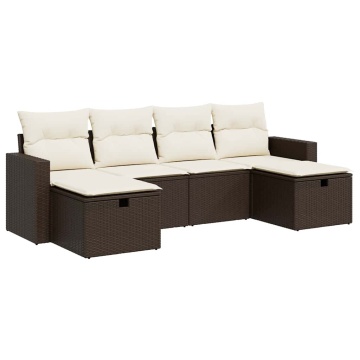 Set canapele de grădină cu perne, 6 piese, maro, poliratan - Img 2