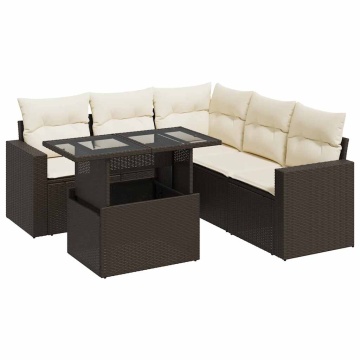 Set canapele de grădină cu perne, 6 piese, maro, poliratan - Img 2
