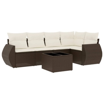 Set canapele de grădină cu perne, 6 piese, maro, poliratan - Img 2