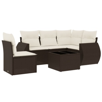 Set canapele de grădină cu perne, 6 piese, maro, poliratan - Img 2
