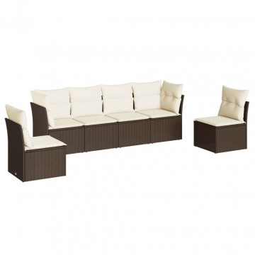 Set canapele de grădină cu perne, 6 piese, maro, poliratan - Img 2