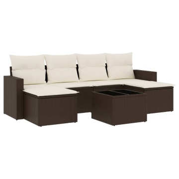 Set canapele de grădină cu perne, 7 piese, maro, poliratan - Img 2