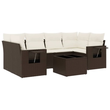 Set canapele de grădină cu perne, 7 piese, maro, poliratan - Img 2