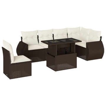 Set canapele de grădină cu perne, 7 piese, maro, poliratan - Img 2