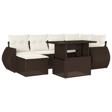Set canapele de grădină cu perne, 7 piese, maro, poliratan - Img 2