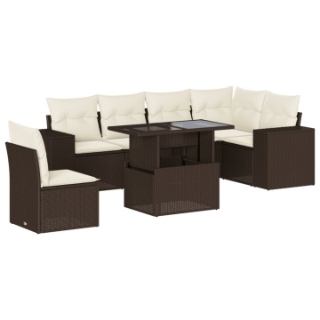 Set canapele de grădină cu perne, 7 piese, maro, poliratan - Img 2