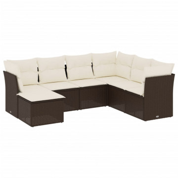 Set canapele de grădină cu perne, 7 piese, maro, poliratan - Img 2