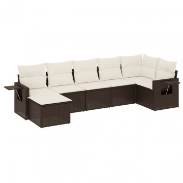 Set canapele de grădină cu perne, 7 piese, maro, poliratan - Img 2