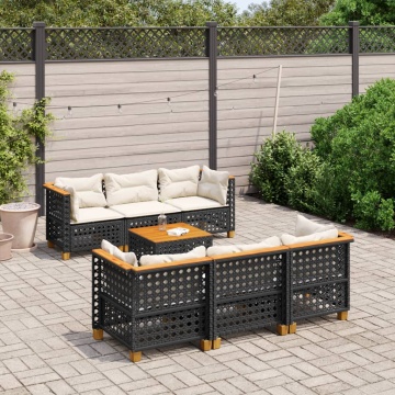Set canapele de grădină cu perne, 7 piese, negru, poliratan - Img 1