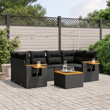 Set canapele de grădină cu perne, 7 piese, negru, poliratan - Img 1