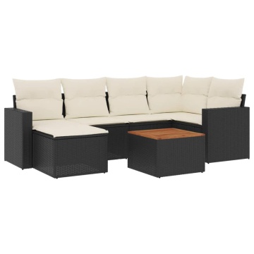Set canapele de grădină cu perne, 7 piese, negru, poliratan - Img 2