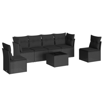 Set canapele de grădină cu perne, 7 piese, negru, poliratan - Img 2