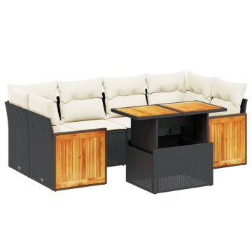 Set canapele de grădină cu perne, 7 piese, negru, poliratan - Img 2