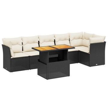 Set canapele de grădină cu perne, 7 piese, negru, poliratan - Img 2