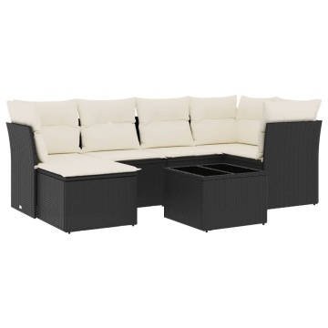 Set canapele de grădină cu perne, 7 piese, negru, poliratan - Img 2