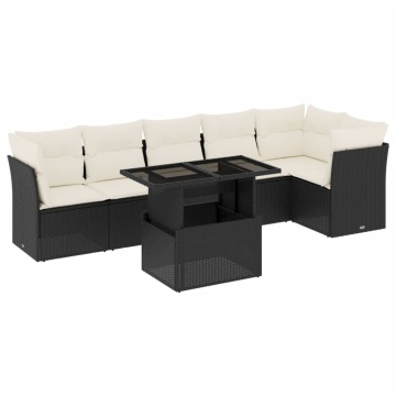 Set canapele de grădină cu perne, 7 piese, negru, poliratan - Img 2