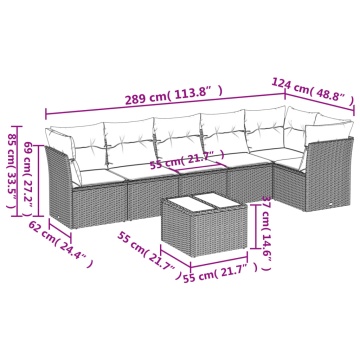 Set canapele de grădină cu perne, 7 piese, negru, poliratan - Img 3