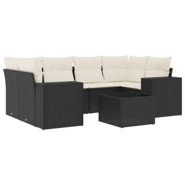 Set canapele de grădină cu perne, 7 piese, negru, poliratan - Img 2