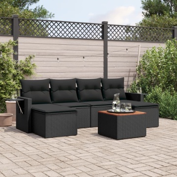 Set canapele de grădină cu perne, 7 piese, negru, poliratan - Img 1