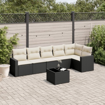 Set canapele de grădină cu perne, 7 piese, negru, poliratan - Img 1