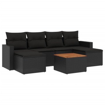 Set canapele de grădină cu perne, 7 piese, negru, poliratan - Img 2