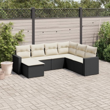 Set canapele de grădină cu perne, 7 piese, negru, poliratan - Img 1