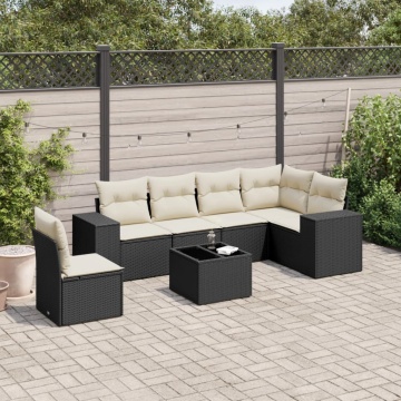 Set canapele de grădină cu perne, 7 piese, negru, poliratan - Img 1
