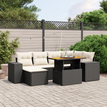 Set canapele de grădină cu perne, 7 piese, negru, poliratan - Img 1