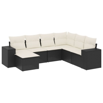 Set canapele de grădină cu perne, 7 piese, negru, poliratan - Img 2