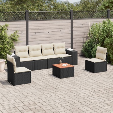 Set canapele de grădină cu perne, 7 piese, negru, poliratan - Img 1