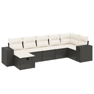 Set canapele de grădină cu perne, 7 piese, negru, poliratan - Img 2