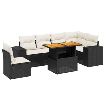 Set canapele de grădină cu perne, 7 piese, negru, poliratan - Img 2