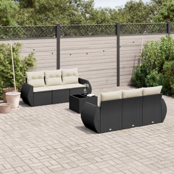 Set canapele de grădină cu perne, 7 piese, negru, poliratan - Img 1
