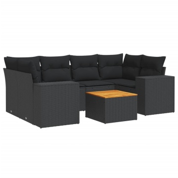 Set canapele de grădină cu perne, 7 piese, negru, poliratan - Img 2