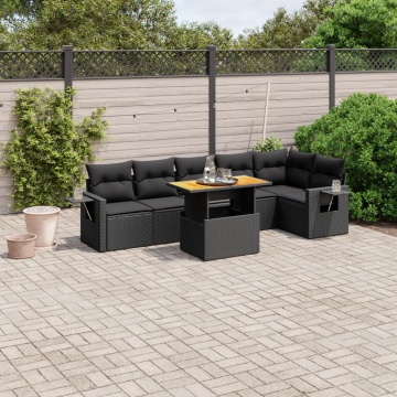 Set canapele de grădină cu perne, 7 piese, negru, poliratan - Img 1