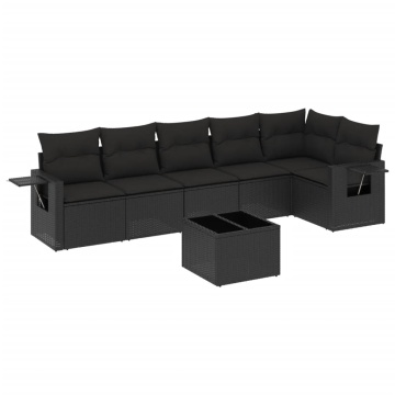 Set canapele de grădină cu perne, 7 piese, negru, poliratan - Img 2